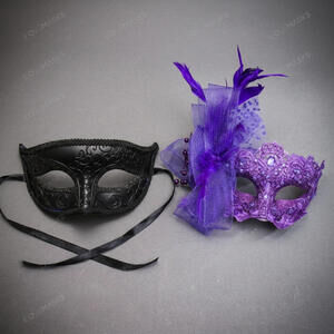 Venetian Feather Filigree Masquerade Halloween Party mask Black Purple